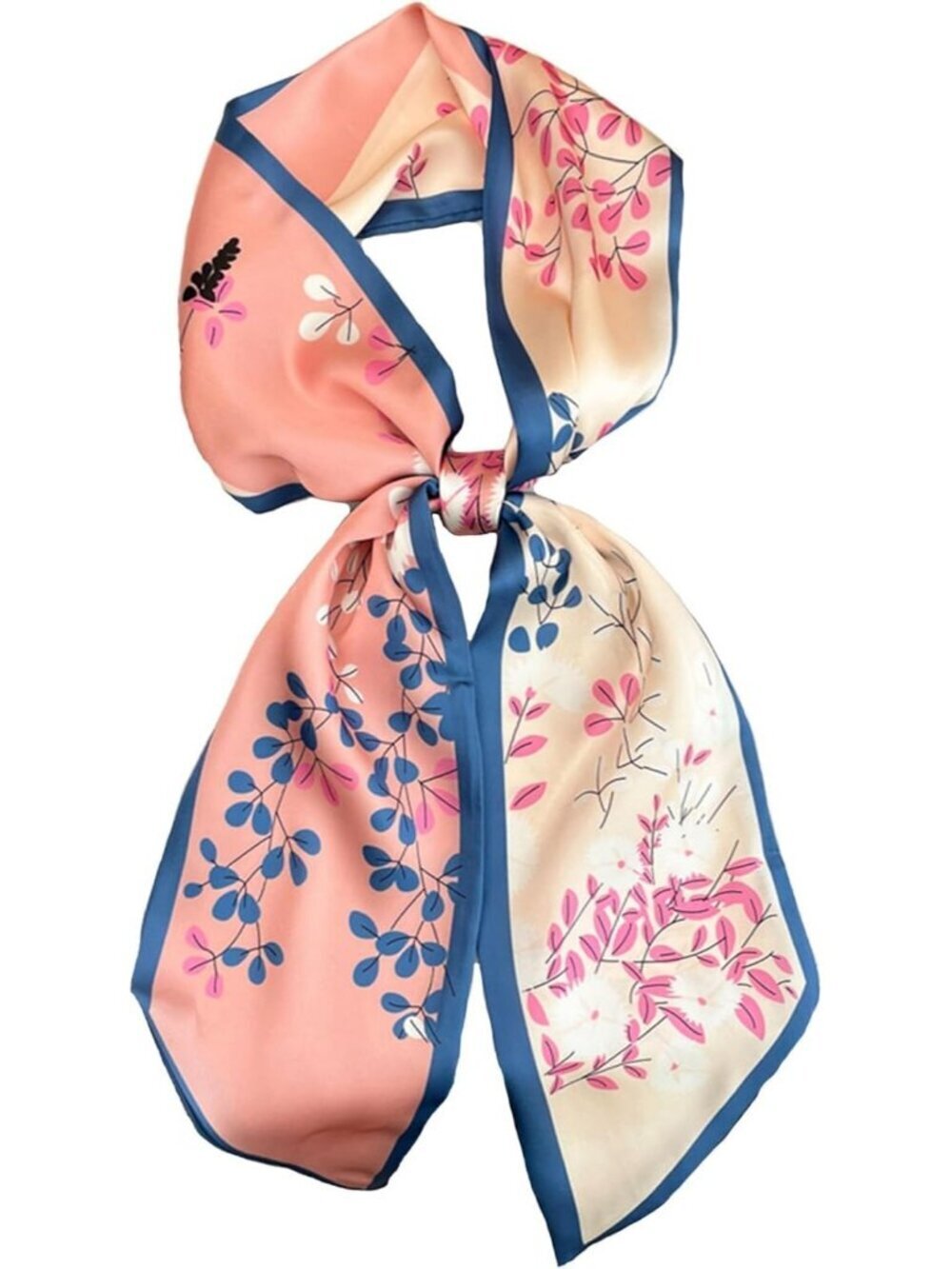 Women's Pink Leaf Head Fashion Silky Scarves Long Skinny Silky Hair Bags Scarf